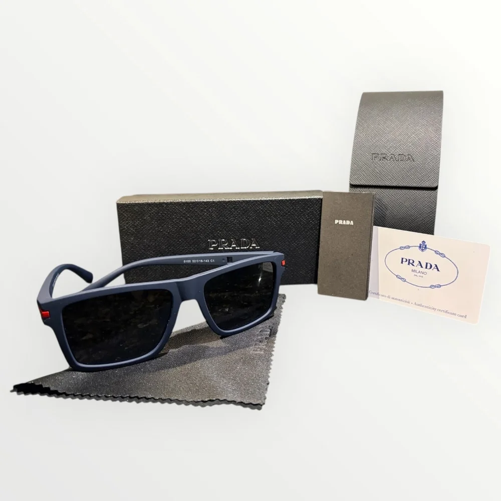 Prada Navy Blue Rectangular Sunglasses w/ Case
